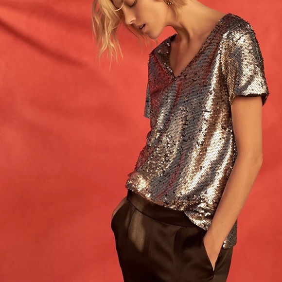 Anthropologie Tops - Anthropologie Sequin V-Neck Top by Vanessa Virginia Sz S EUC